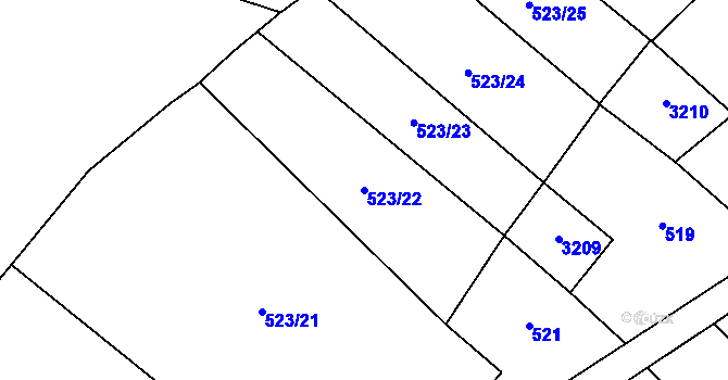 Parcela st. 523/22 v KÚ Pouzdřany, Katastrální mapa