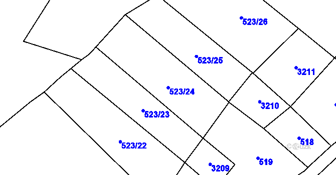 Parcela st. 523/24 v KÚ Pouzdřany, Katastrální mapa