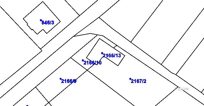 Parcela st. 2166/13 v KÚ Pouzdřany, Katastrální mapa