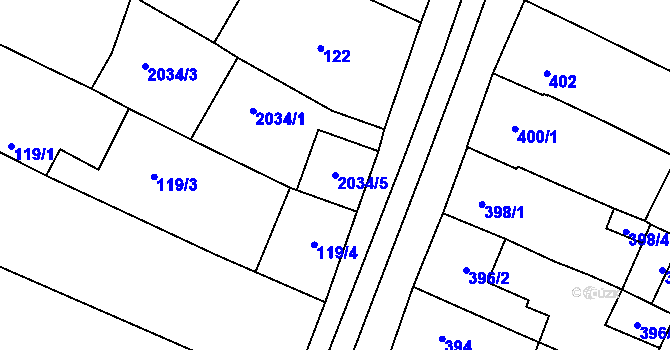 Parcela st. 2034/5 v KÚ Pouzdřany, Katastrální mapa