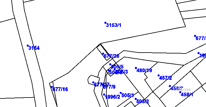 Parcela st. 677/28 v KÚ Pouzdřany, Katastrální mapa