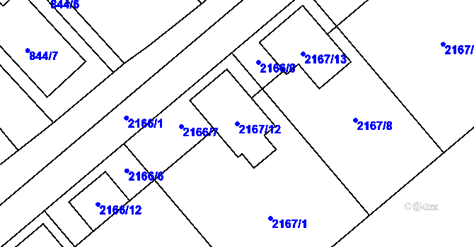 Parcela st. 2167/12 v KÚ Pouzdřany, Katastrální mapa