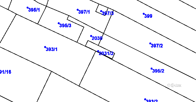 Parcela st. 2031/2 v KÚ Pouzdřany, Katastrální mapa
