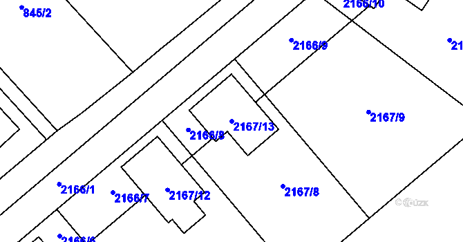 Parcela st. 2167/13 v KÚ Pouzdřany, Katastrální mapa