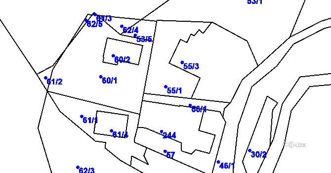 Parcela st. 55/1 v KÚ Lužec u Petrova Mlýna, Katastrální mapa