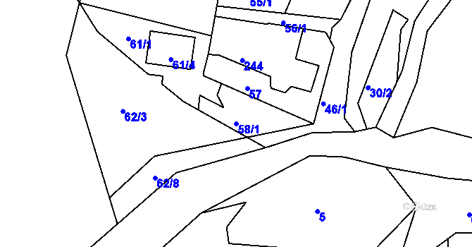 Parcela st. 58/1 v KÚ Lužec u Petrova Mlýna, Katastrální mapa