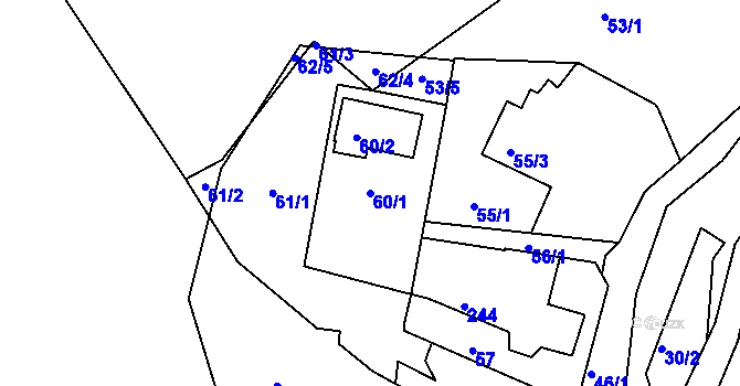 Parcela st. 60/1 v KÚ Lužec u Petrova Mlýna, Katastrální mapa