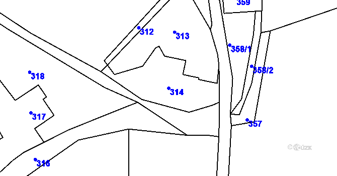 Parcela st. 314 v KÚ Mírkov, Katastrální mapa