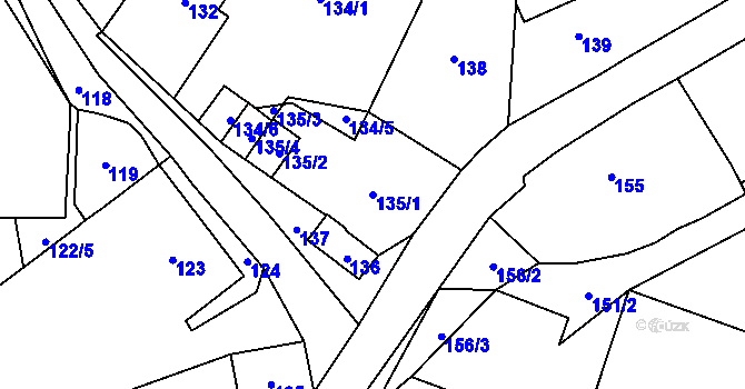 Parcela st. 135/1 v KÚ Neštědice, Katastrální mapa