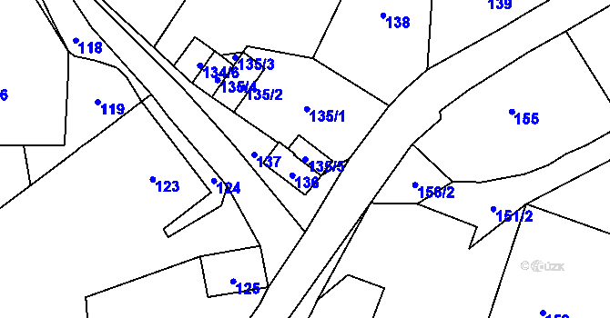 Parcela st. 135/5 v KÚ Neštědice, Katastrální mapa