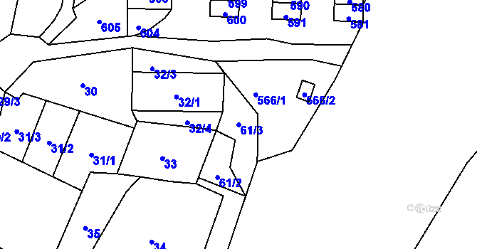 Parcela st. 61/3 v KÚ Povrly, Katastrální mapa