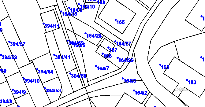 Parcela st. 166 v KÚ Povrly, Katastrální mapa