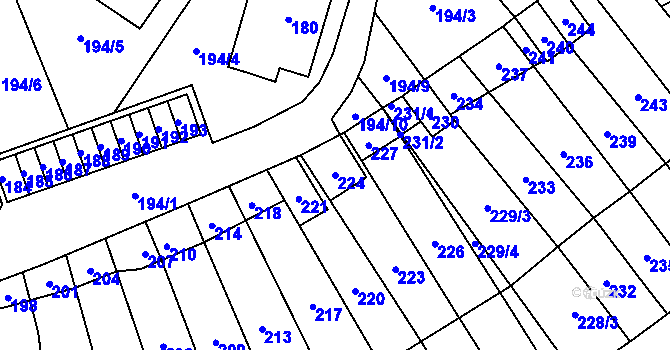 Parcela st. 224 v KÚ Povrly, Katastrální mapa