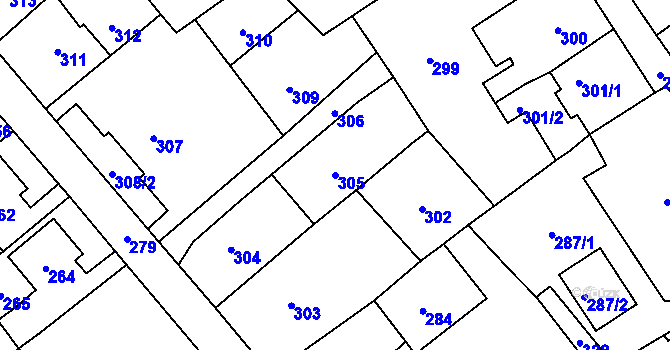 Parcela st. 305 v KÚ Povrly, Katastrální mapa