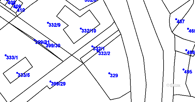 Parcela st. 332/2 v KÚ Povrly, Katastrální mapa