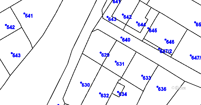 Parcela st. 629 v KÚ Povrly, Katastrální mapa