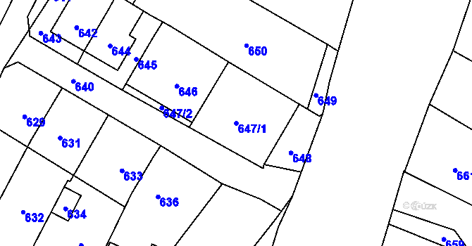 Parcela st. 647/1 v KÚ Povrly, Katastrální mapa