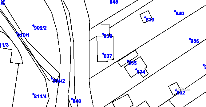 Parcela st. 837 v KÚ Povrly, Katastrální mapa