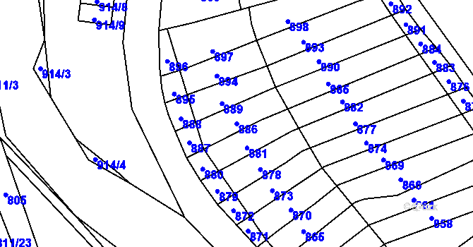 Parcela st. 886 v KÚ Povrly, Katastrální mapa