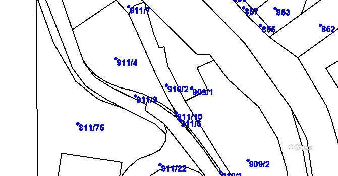 Parcela st. 910 v KÚ Povrly, Katastrální mapa