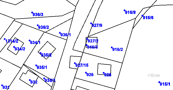 Parcela st. 916/3 v KÚ Povrly, Katastrální mapa
