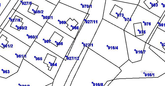 Parcela st. 927/1 v KÚ Povrly, Katastrální mapa