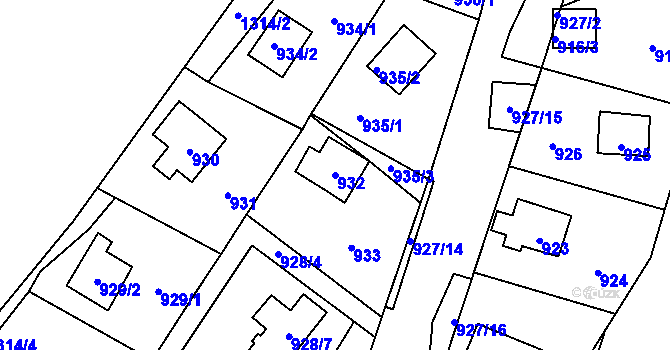 Parcela st. 932 v KÚ Povrly, Katastrální mapa