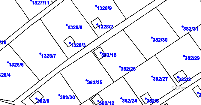 Parcela st. 382/16 v KÚ Povrly, Katastrální mapa