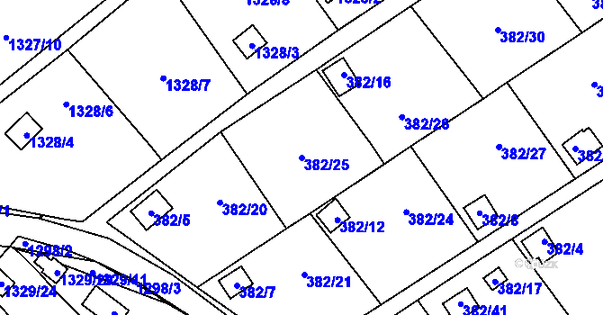 Parcela st. 382/25 v KÚ Povrly, Katastrální mapa