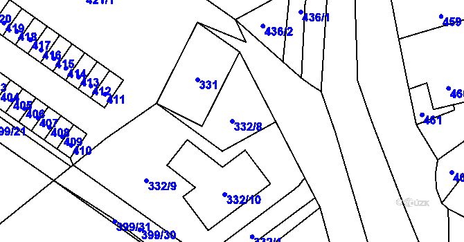 Parcela st. 332/8 v KÚ Povrly, Katastrální mapa