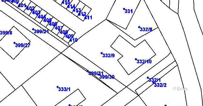 Parcela st. 332/9 v KÚ Povrly, Katastrální mapa
