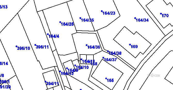 Parcela st. 164/36 v KÚ Povrly, Katastrální mapa