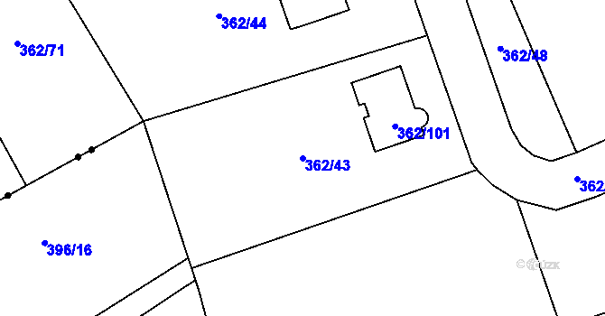 Parcela st. 362/43 v KÚ Povrly, Katastrální mapa