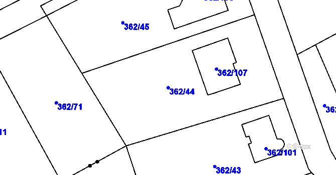 Parcela st. 362/44 v KÚ Povrly, Katastrální mapa