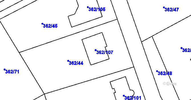 Parcela st. 362/107 v KÚ Povrly, Katastrální mapa