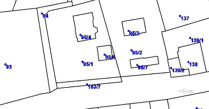 Parcela st. 95/6 v KÚ Povrly, Katastrální mapa
