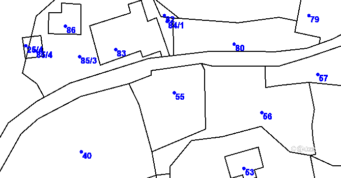 Parcela st. 55 v KÚ Šachov, Katastrální mapa