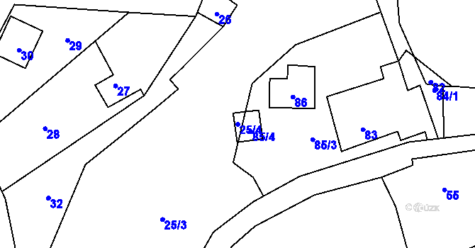 Parcela st. 25/4 v KÚ Šachov, Katastrální mapa