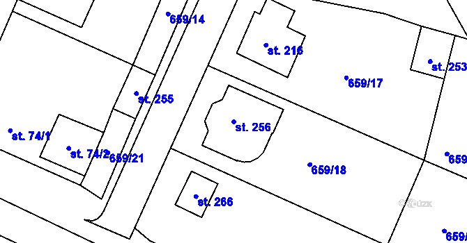 Parcela st. 256 v KÚ Pozďatín, Katastrální mapa