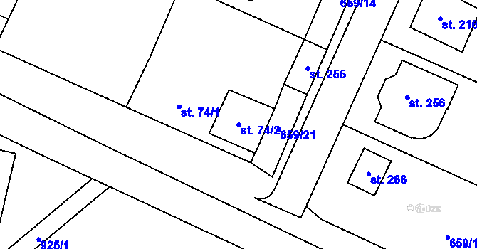 Parcela st. 74/2 v KÚ Pozďatín, Katastrální mapa