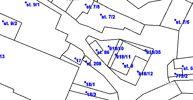 Parcela st. 86 v KÚ Pozďatín, Katastrální mapa