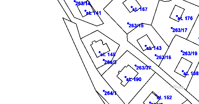 Parcela st. 145 v KÚ Pozďatín, Katastrální mapa
