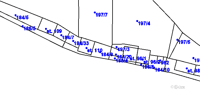 Parcela st. 184/9 v KÚ Pozďatín, Katastrální mapa