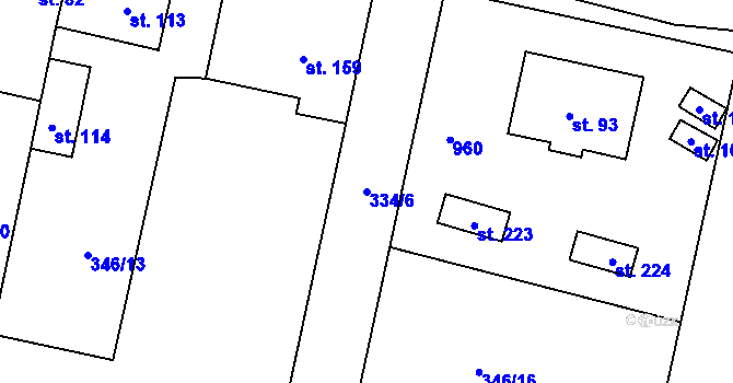 Parcela st. 334/6 v KÚ Pozďatín, Katastrální mapa