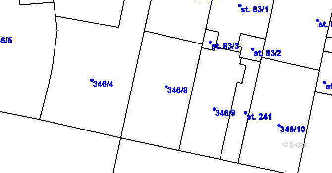 Parcela st. 346/8 v KÚ Pozďatín, Katastrální mapa