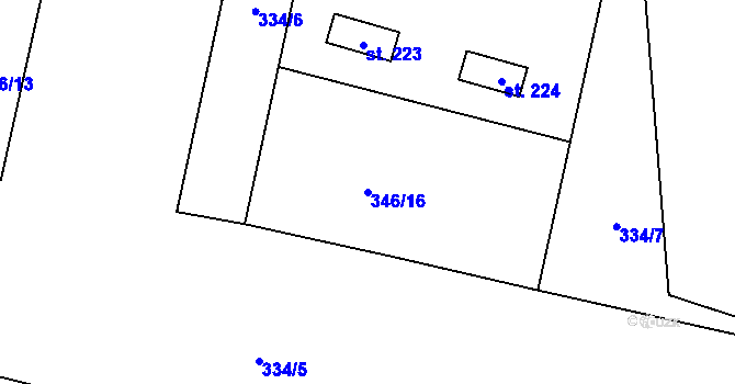 Parcela st. 346/16 v KÚ Pozďatín, Katastrální mapa