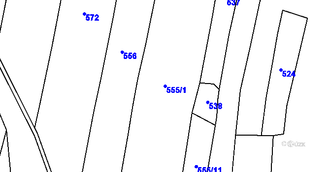Parcela st. 555/1 v KÚ Pozďatín, Katastrální mapa