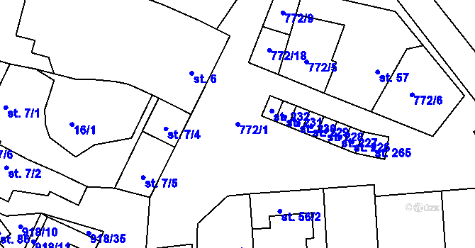 Parcela st. 772/1 v KÚ Pozďatín, Katastrální mapa