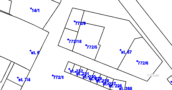 Parcela st. 772/5 v KÚ Pozďatín, Katastrální mapa