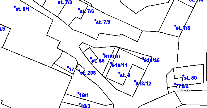 Parcela st. 918/10 v KÚ Pozďatín, Katastrální mapa